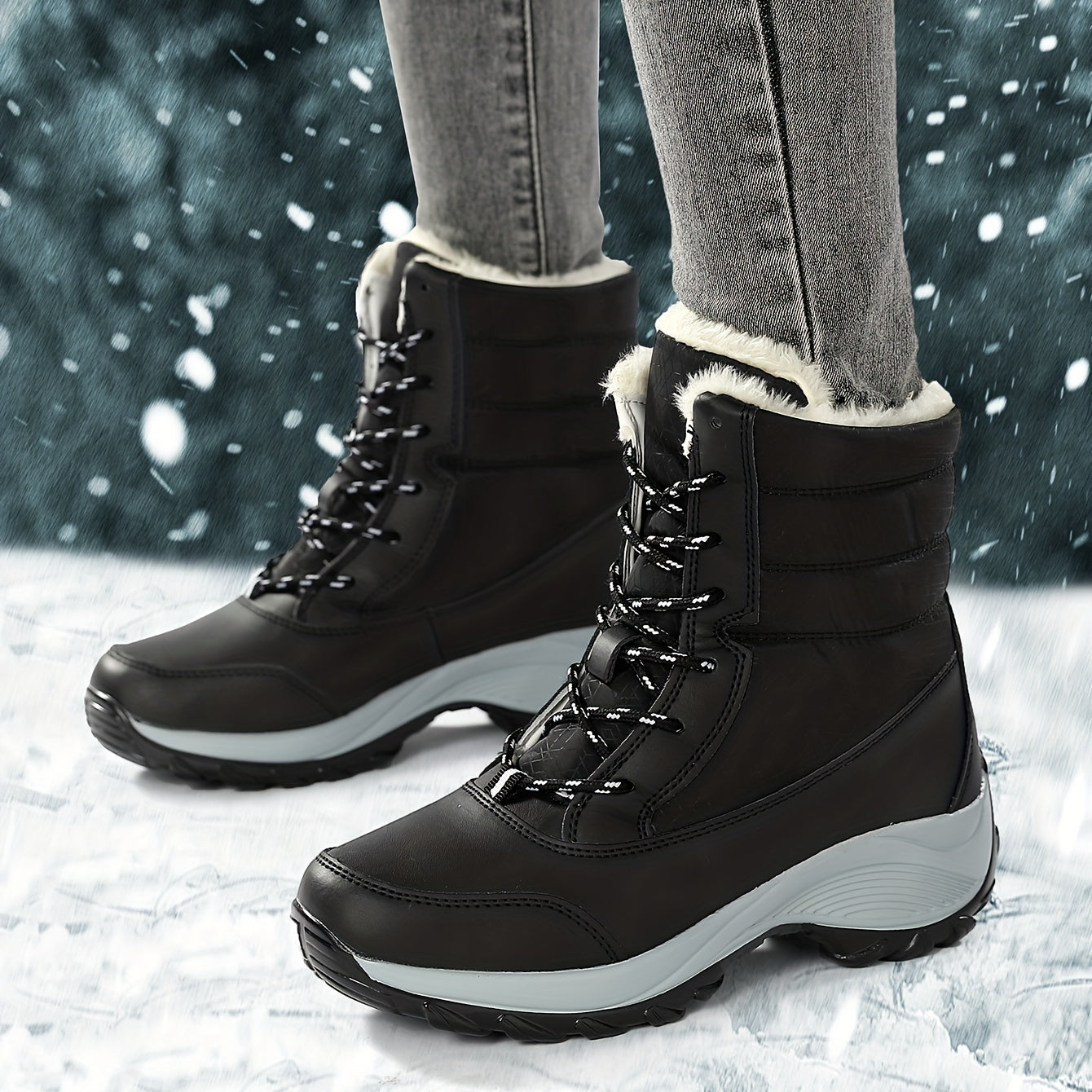 Women's Platform Snow Boots Lace Up Plush Lined Outdoor Boots