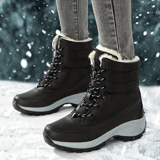 Women's Platform Snow Boots Lace Up Plush Lined Outdoor Boots
