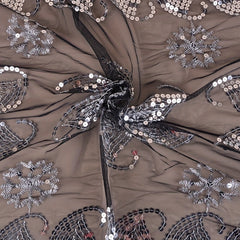 Sequin Paisley Embroidery Shawl Silvery Tassel Vintage Cape