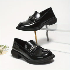 Women's Chain Decor Loafers Patent Leather Slip On Shoes