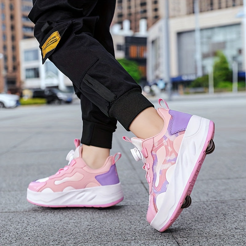 Girl's Roller Shoes with Rotating Buckle Skate Sneakers