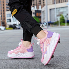 Girl's Roller Shoes with Rotating Buckle Skate Sneakers