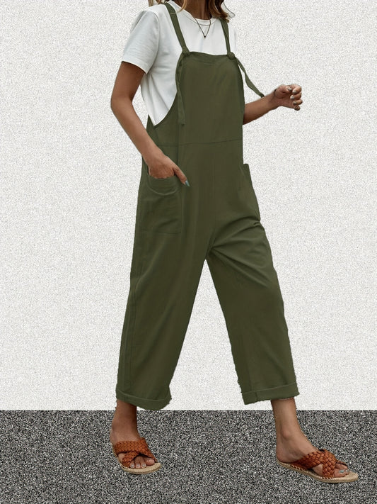  Casual Overalls Women's Plus Solid Knot Wide Leg Jumpsuit