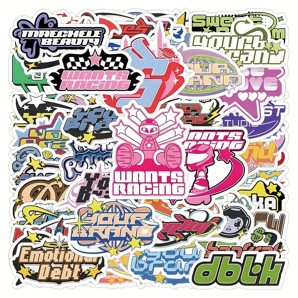 50pcs Y2K Cyber Stickers Waterproof Laptop Guitar Water Bottle Birthday