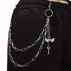 Wings Key Charm Layered Trouser Chain Punk Hip Hop Chain Accessories