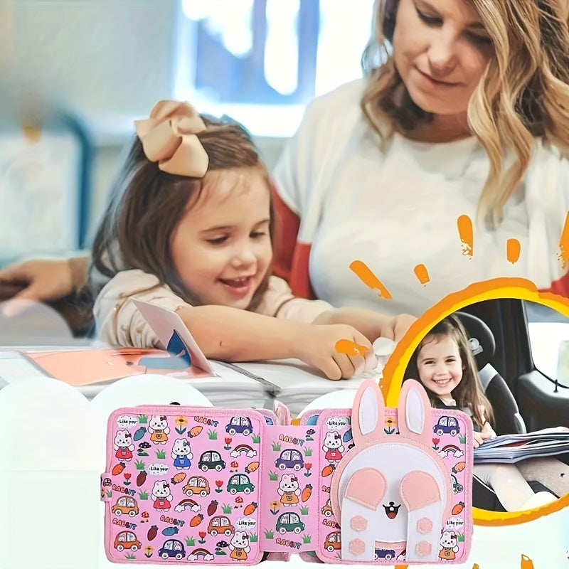 Colorful Bunny Sensory Busy Book with 3D Pop Up Pages Soft Touch Felt Fabric