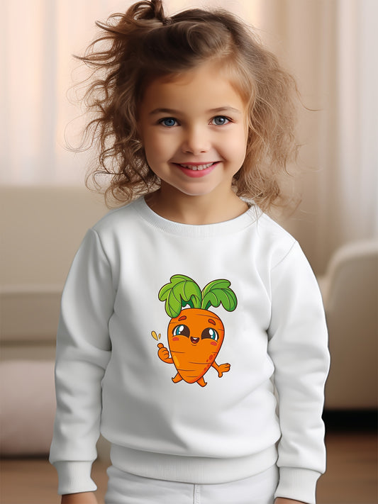 Girls Carrot Pattern Crew Neck Sweatshirt Spring Fall Christmas Gift