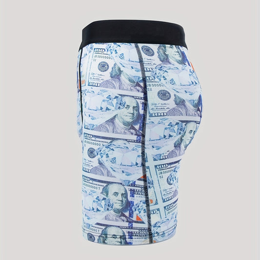 Men's Dollar & Diamond Print Boxer Stretch Swim Trunks Shorts