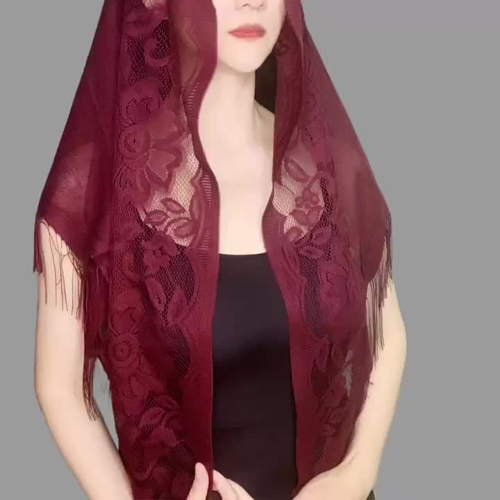 Classic Lace Veil Tassel Scarf Vintage Catholic Mantilla Head Covering