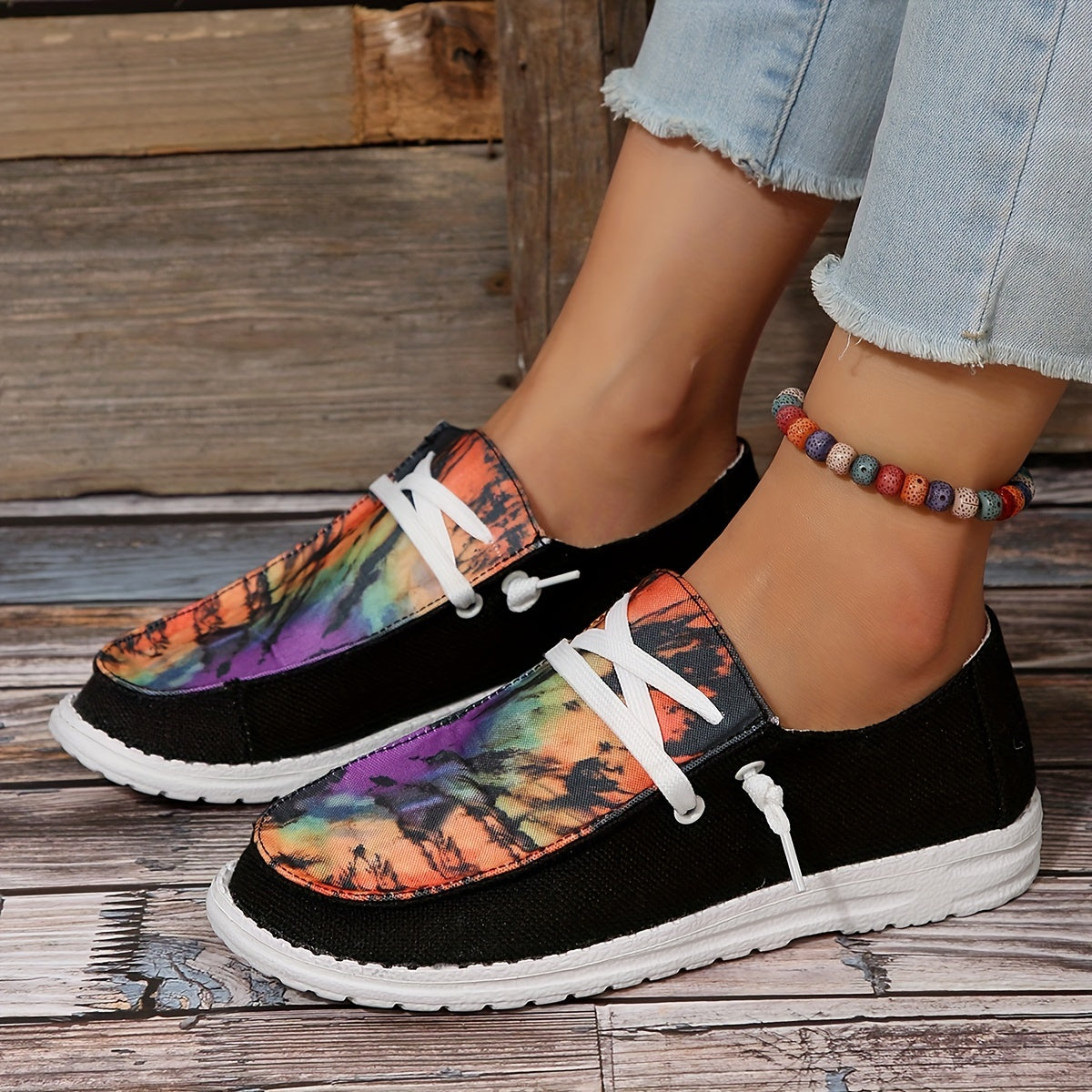 Women's Geometric Pattern Canvas Flat Shoes