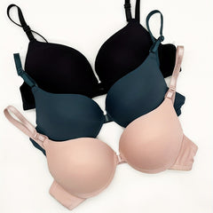 3 Sets Front Buckle Push Up Bras Comfy & Breathable T Shirt Bra Women's Lingerie