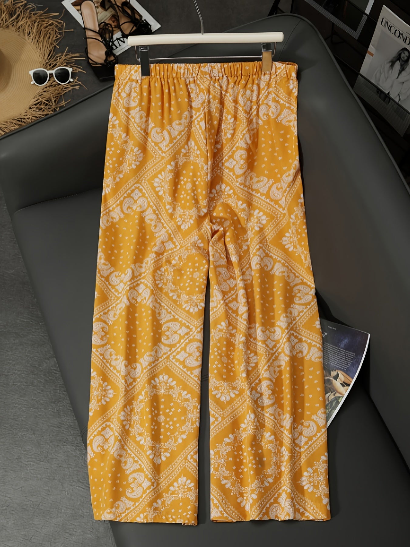 Boho Style Plus Size Wide Leg Pants with Pockets