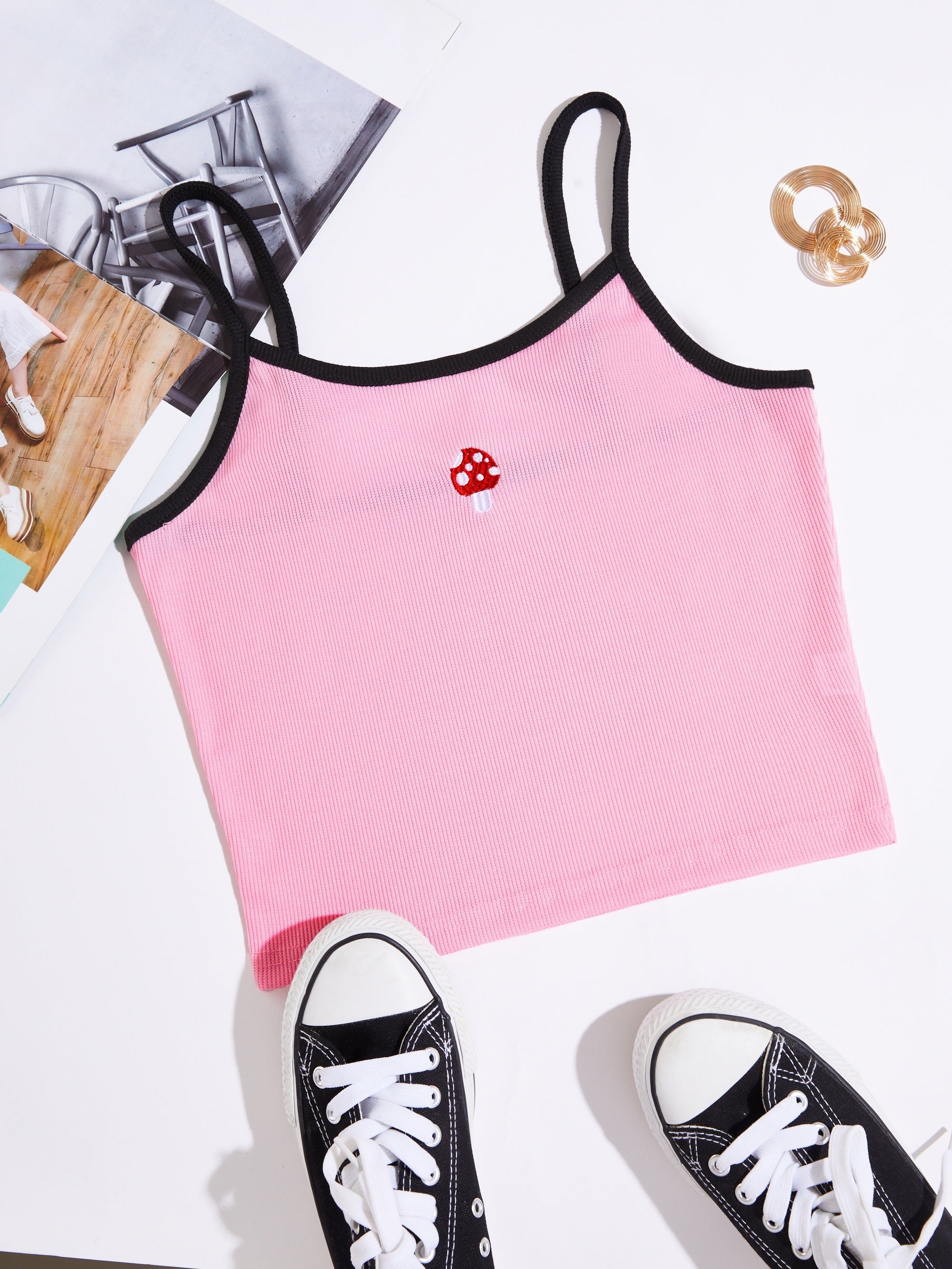 Mushroom Pattern Cami Crop Top Sexy Slim Casual Top For Summer