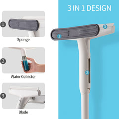Long Handle Window Squeegee Cleaning Tool With Rubber Blade And Sponge Head