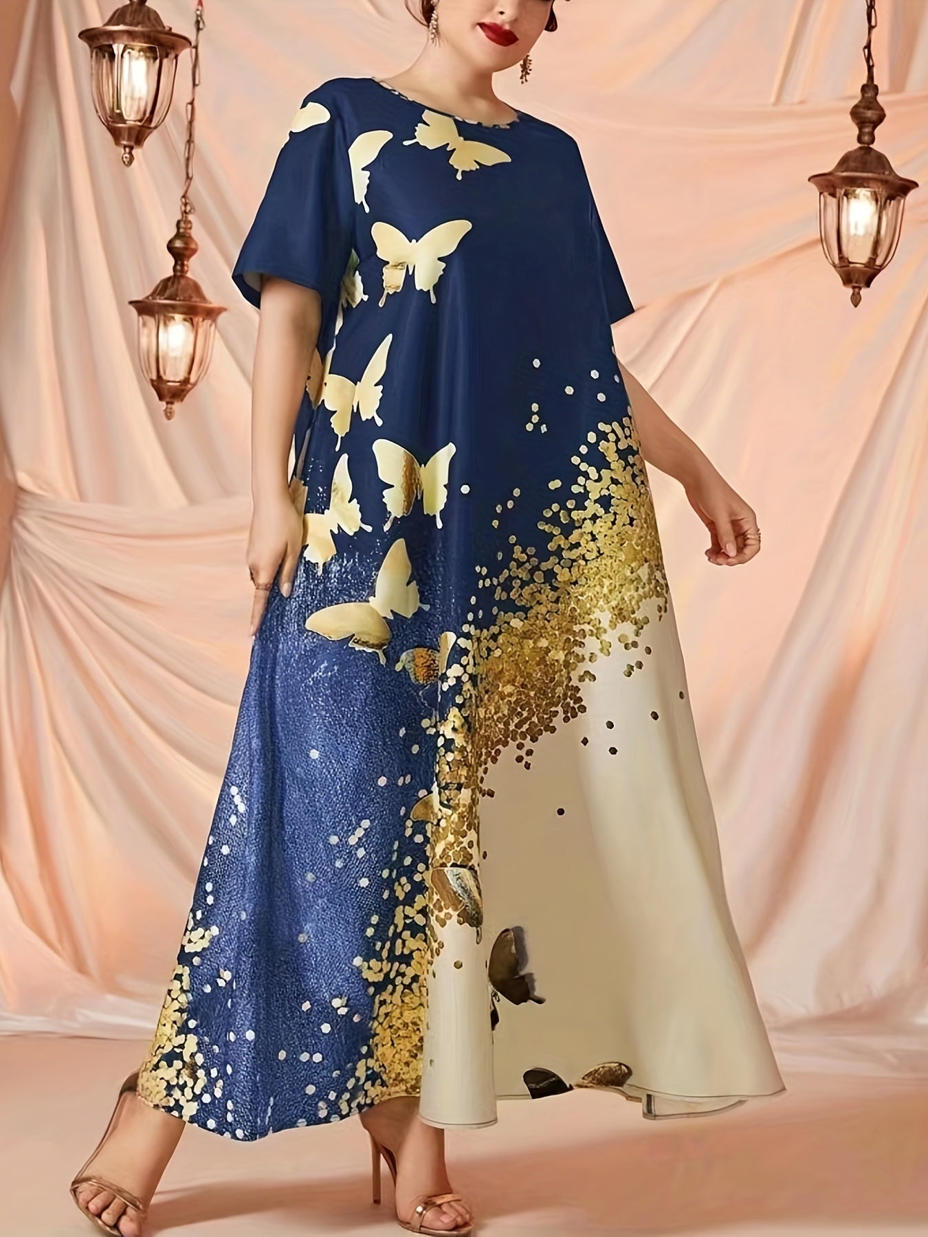  Glitter Butterfly Print Maxi Dress