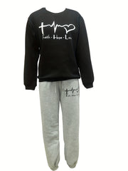 Casual Long Sleeve Sweatshirt & Joggers Pants Set
