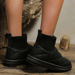 Women's Quilted Snow Boots Fleece Lined Non-slip Round Toe Outdoor Ankle Boots