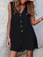  Casual Romper Women's Plus Solid Button Up V Neck