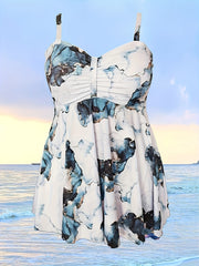  Vacay Tankini Set Women's Plus Ruched Floral Print Sweetheart Neck Cam