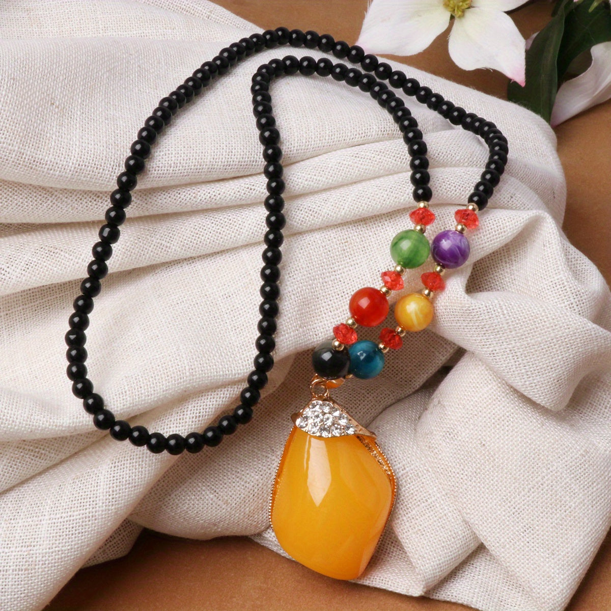 Retro Beeswax Long Sweater Necklace Chain Pendant