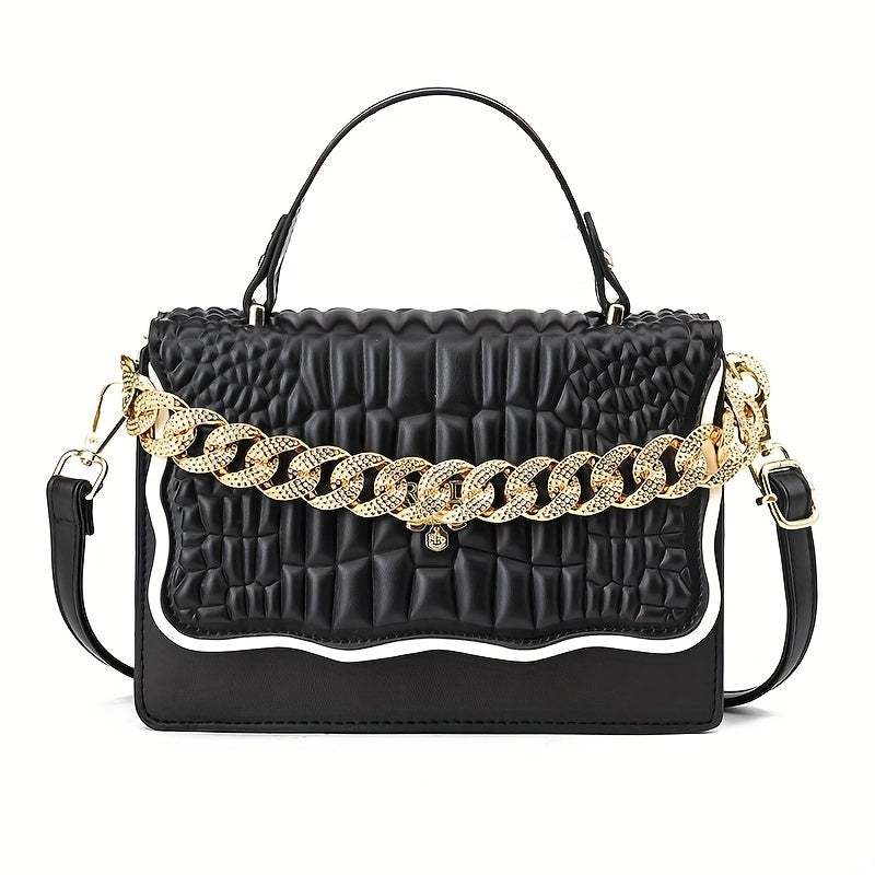 Metal Chain Shoulder Bag PU Leather Handbag Crossbody Bag