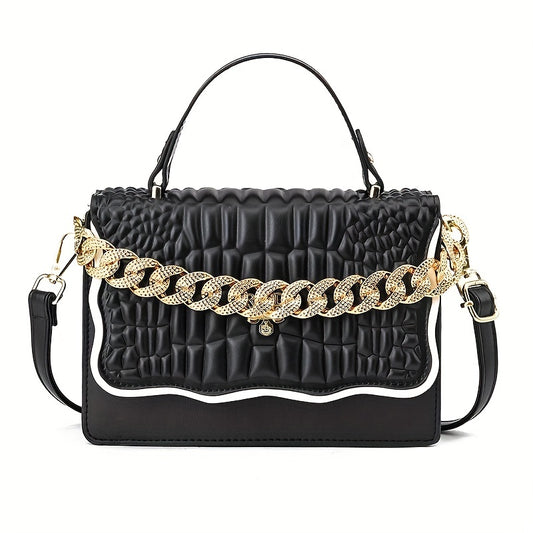Metal Chain Shoulder Bag PU Leather Handbag Crossbody Bag