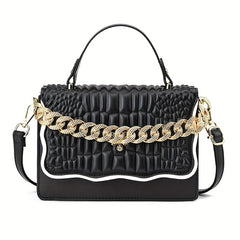 Metal Chain Shoulder Bag PU Leather Handbag Crossbody Bag