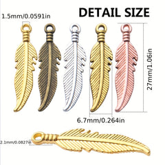 40pcs Feather Charm Pendants Alloy Dangle Leaf Charms 7 Colors