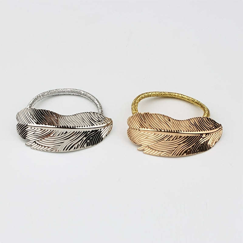 Metal Leaves Hair Elastics Ties Stretchy Rubber Bands Ponytail Holder