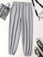  Solid Waffle Knit Joggers with Elastic Waist