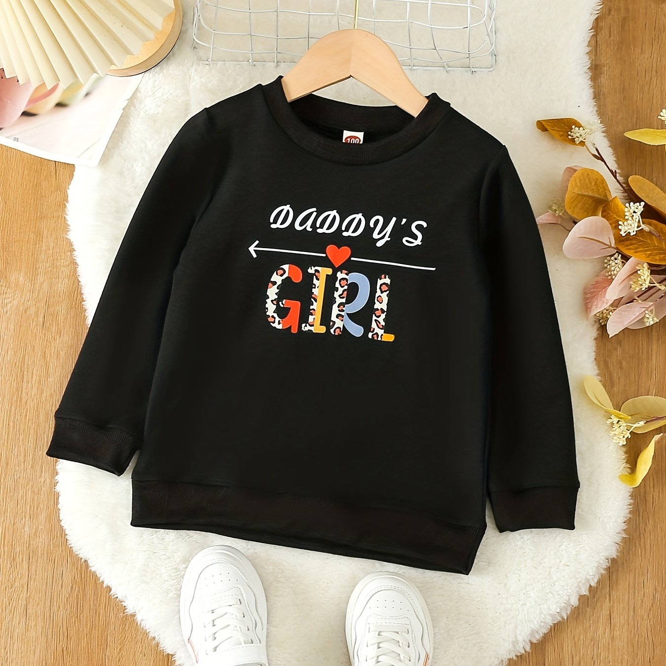 Daddy's Girl Print Crew Neck Sweatshirt Top For Girls