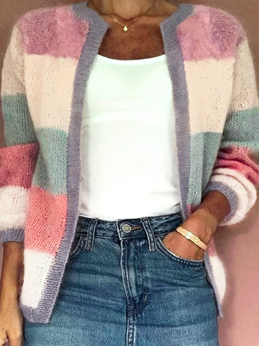  Colorblock Long Sleeve Cardigan