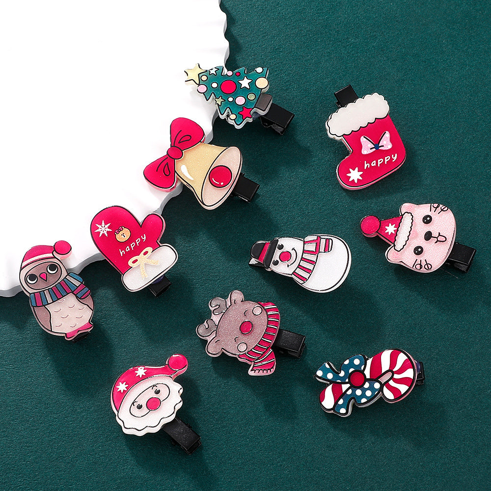 10pcs Christmas Tree & Snowman Decor Hair Clip