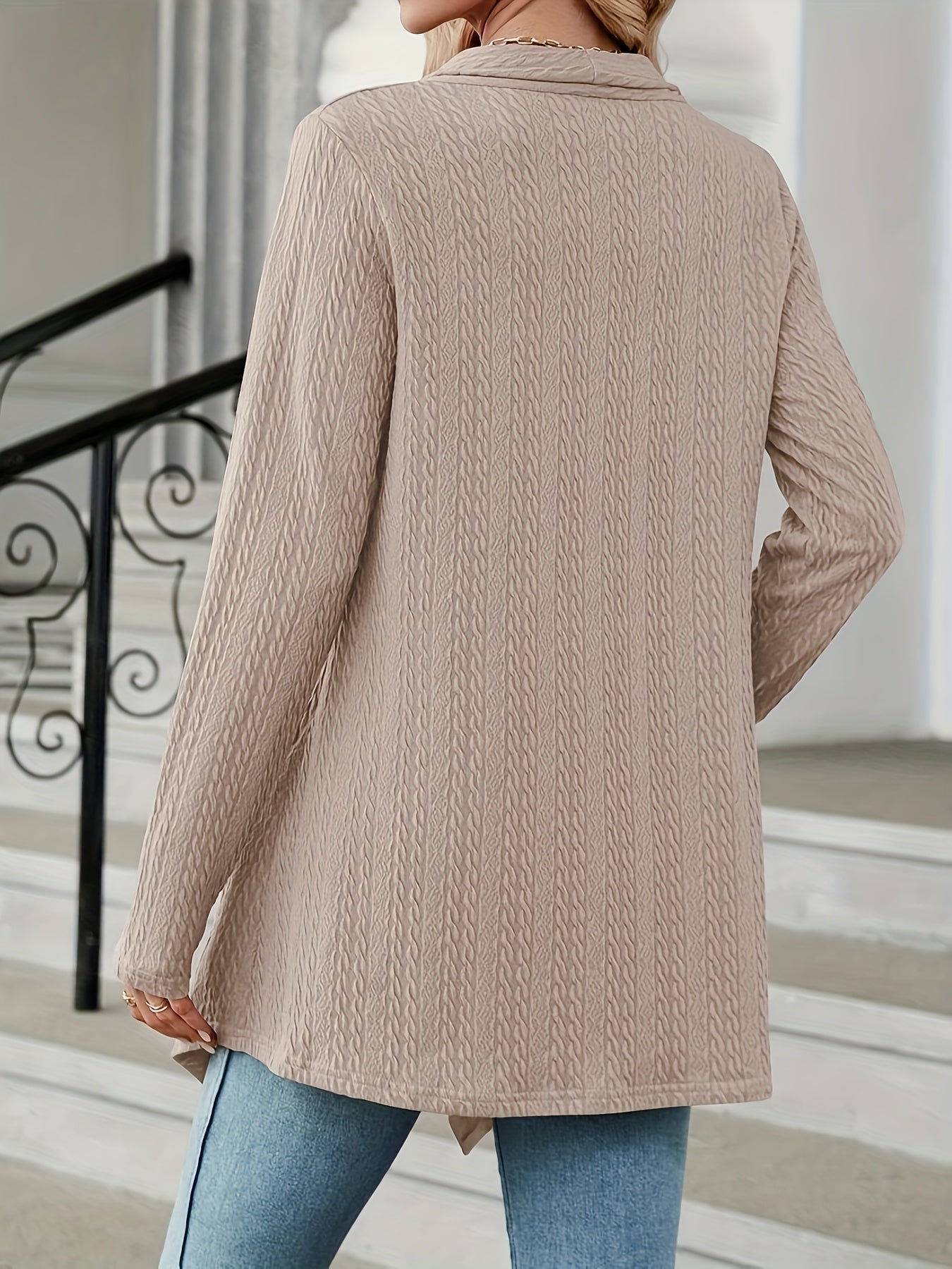  Solid Cable Long Sleeve Open Front Cardigan