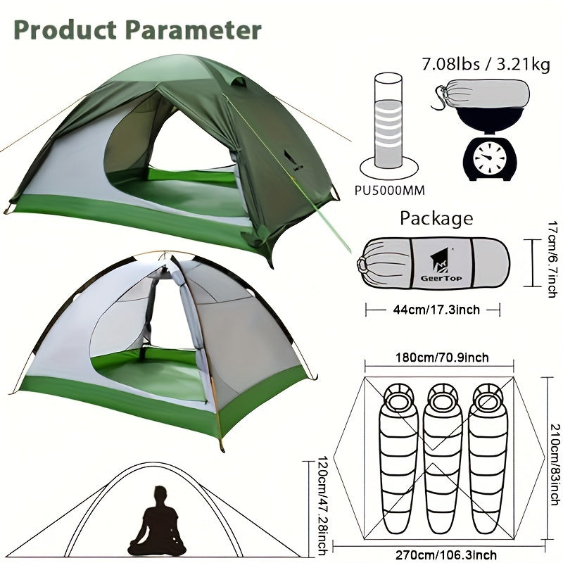 3-Person Waterproof Tent for Camping - Lightweight & Durable