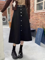 Solid Midi Denim Skirt Women's Denim Jeans