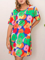 Women's Plus Floral Print Short Sleeve Stretch Dress