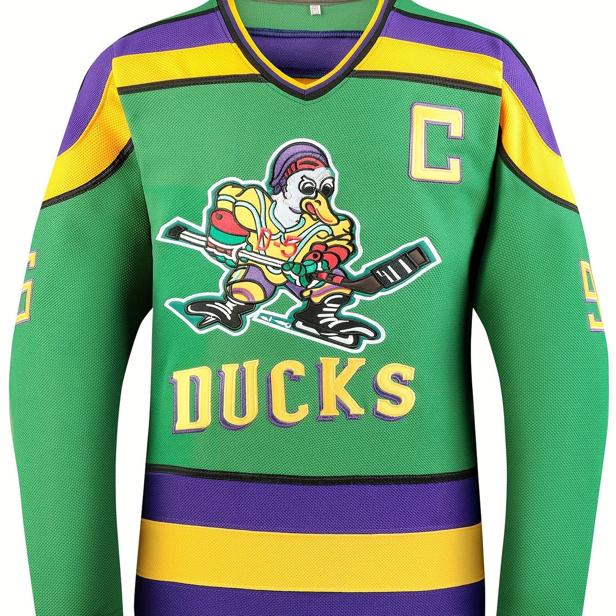 Men's Ducks Hockey Jersey Vintage Stripe V-Neck Long Sleeve Uniform