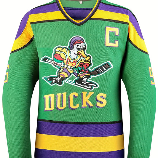 Men's Ducks Hockey Jersey Vintage Stripe V-Neck Long Sleeve Uniform
