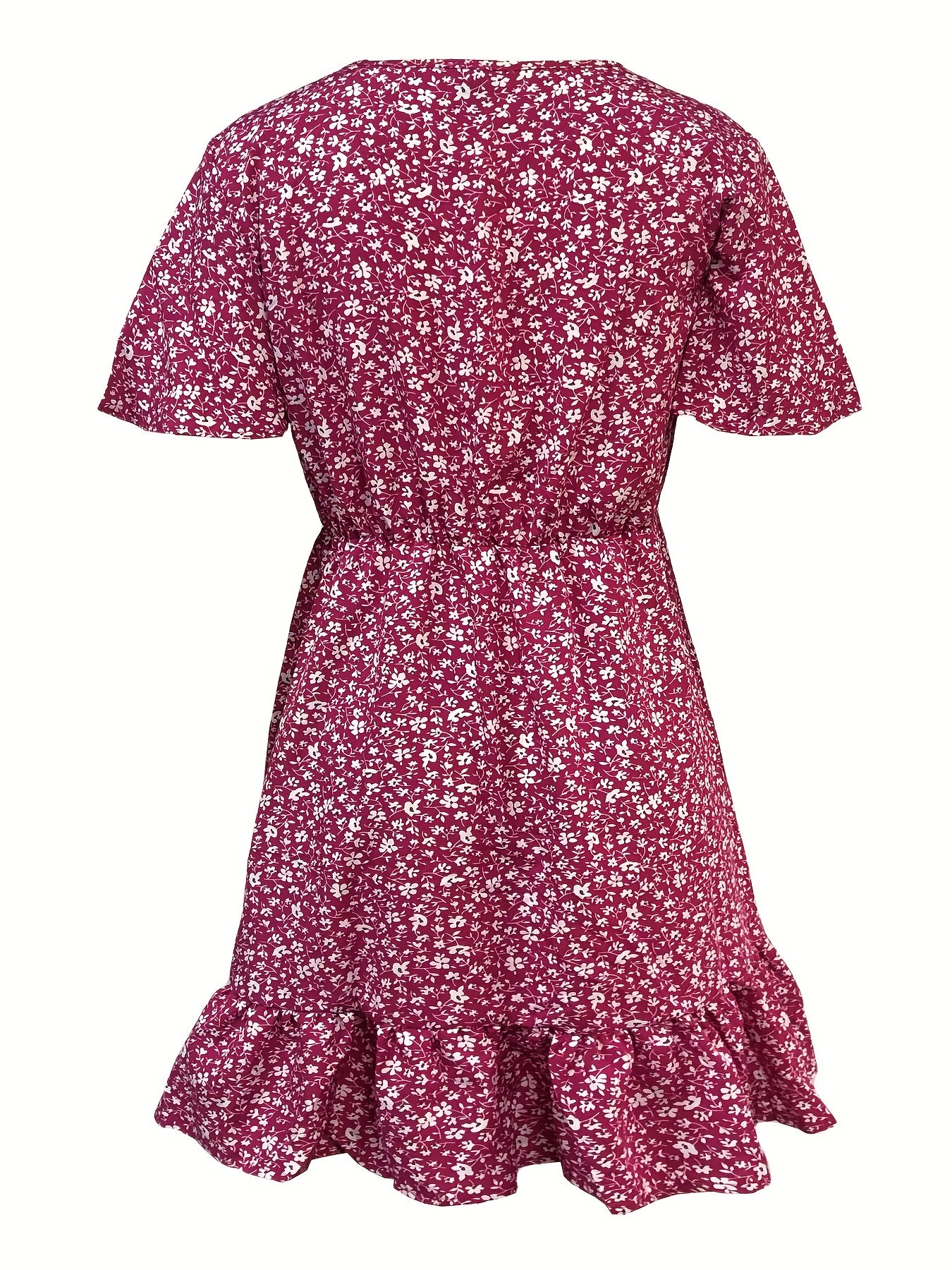 Floral Print V Neck Button Dress Short Sleeve Casual Dress