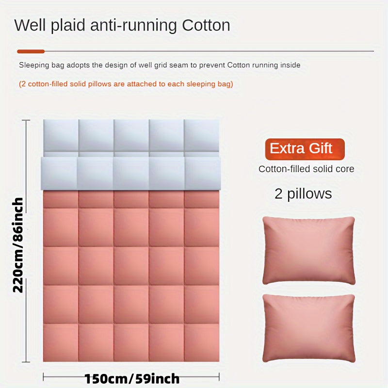 Durable Sleeping Bag for Two with Detachable Pillow