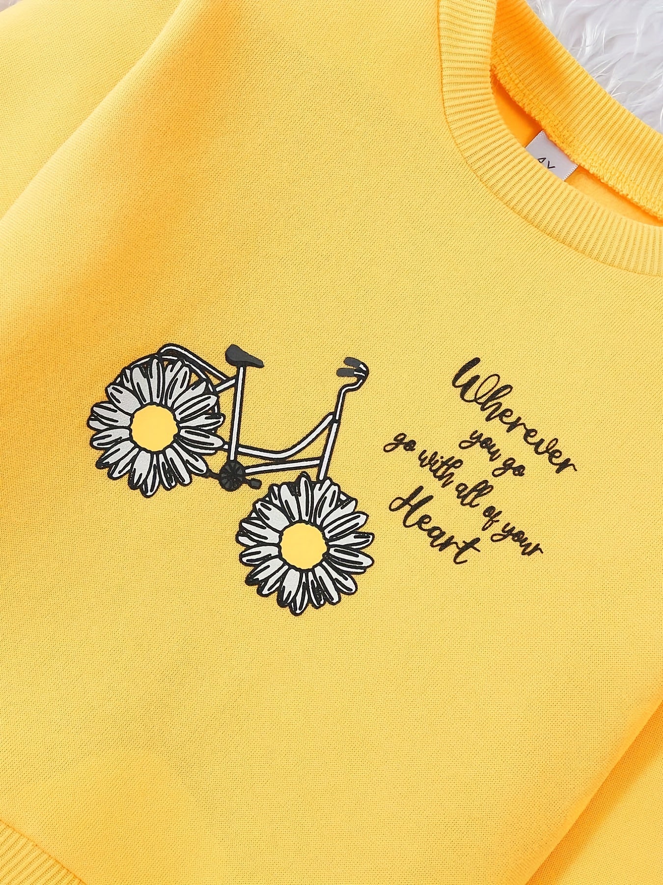 Floral Bicycle Graphic Sweatshirt For Girls Comfy Round Neck Pullover Tops