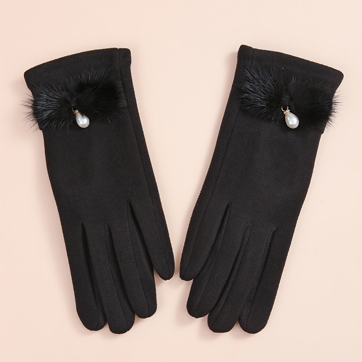 Winter Knitted Warm Gloves Faux Pearl Decor Gloves Windproof