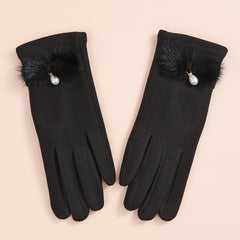Winter Knitted Warm Gloves Faux Pearl Decor Gloves Windproof