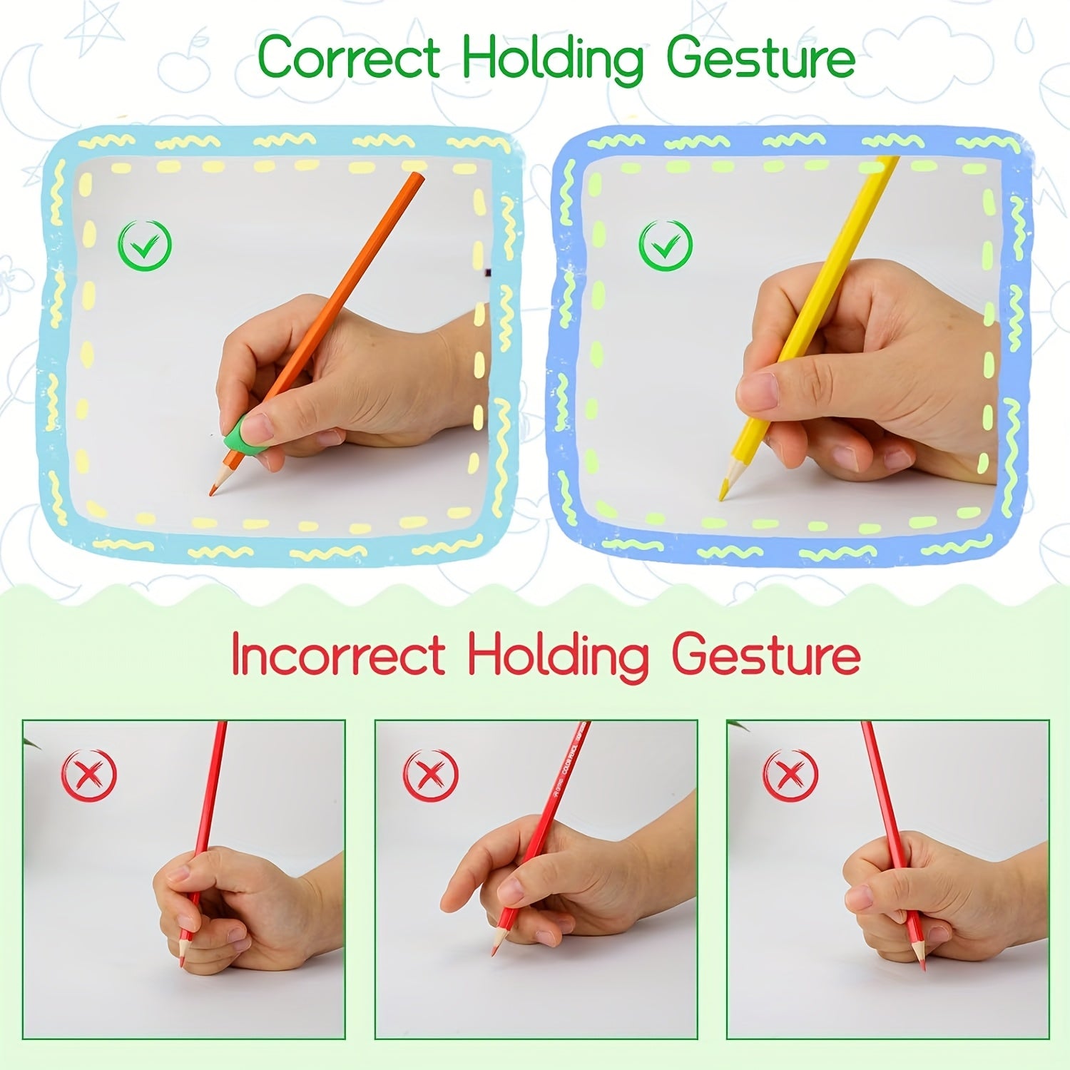 2 Colored Silicone Pen Grips - Writing Aid for Improving Posture