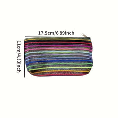 Colorful Striped Mesh Makeup Bag Travel Cosmetics Organizer