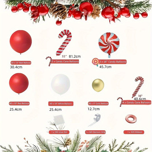 142pcs Christmas Balloon Arch Garland Kit with Red Golden Candy Cane Balloons