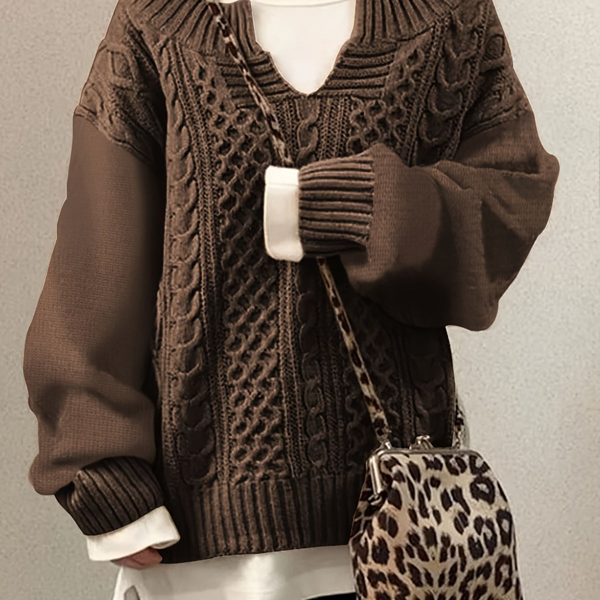  Solid Jacquard Long Sleeve Sweater
