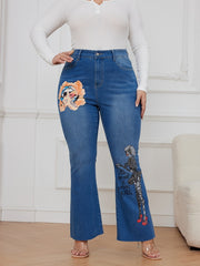  Goth Jeans Women's Plus Graphic Print Flared Leg Jeans