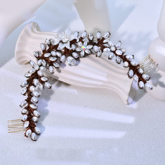 Vintage Floral Rhinestone Bridal Headpiece Handcrafted Beaded Wedding Accessory